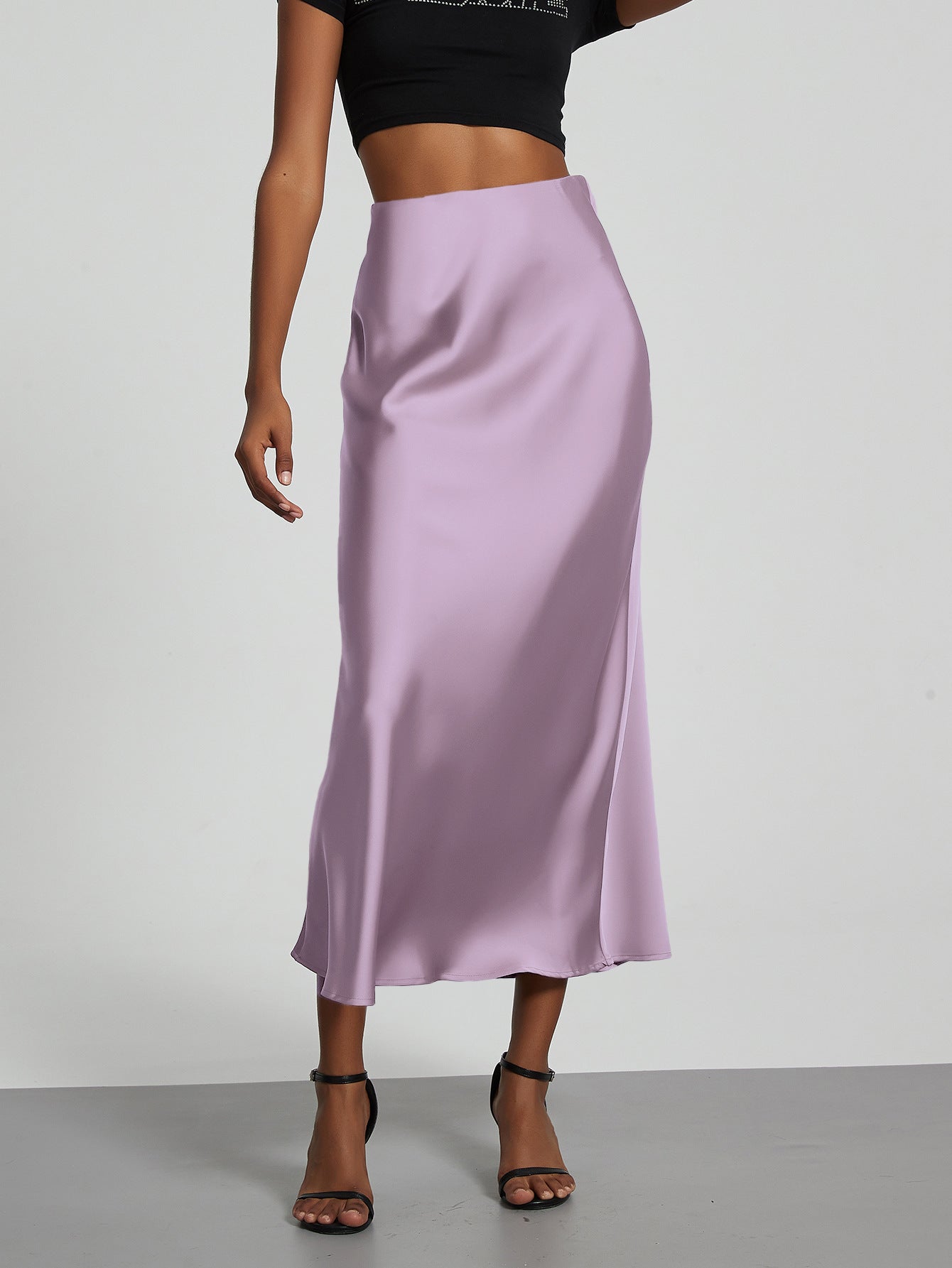 Jupe Midi Femme - Satin Fluide - Coupe Évasée Élégante