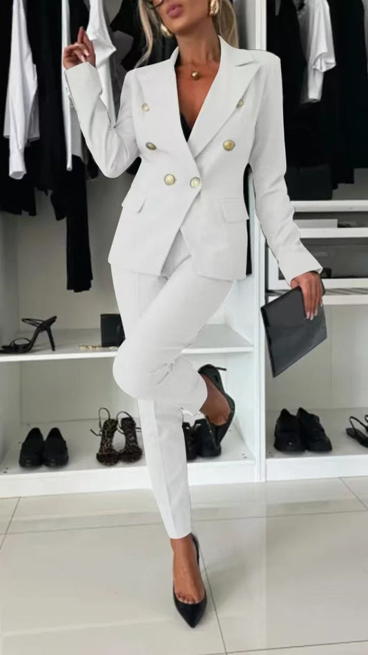 Veste blazer femme – Coupe slim – Double boutonnage – Revers tailleur – Style habillé