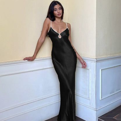 Robe nuisette femme – Satin lisse – Coupe ajustée – Dos nu – Détail goutte d’eau
