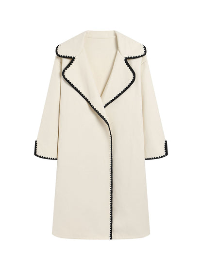 Veste coupe-vent femme – Coupe oversize – Laine – Longueur mi-cuisse – Broderie coquillage
