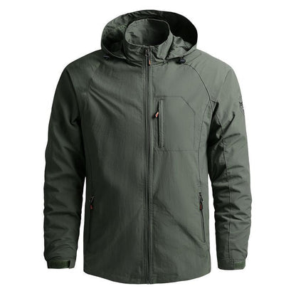 Homme Veste - Tissu Tissé Léger - Col Montant Capuche - Manche Raglan