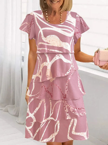 Robe midi femme – coton léger – manches volantées – coupe fluide à étages