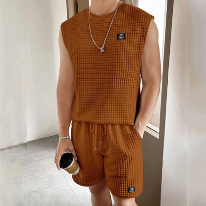 Ensemble Homme Débardeur et Short – Maille Waffle – Coupe Ample – Tenue Décontractée