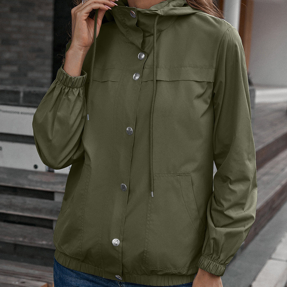 Veste femme outdoor – Coupe ample – Imperméable – Capuche – Zip et boutons – Poches