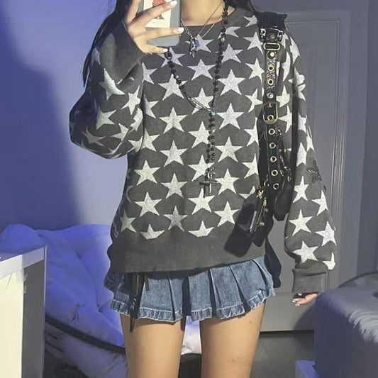 Sweatshirt femme – Coupe décontractée – Coton doux – Col rond – Imprimé étoiles