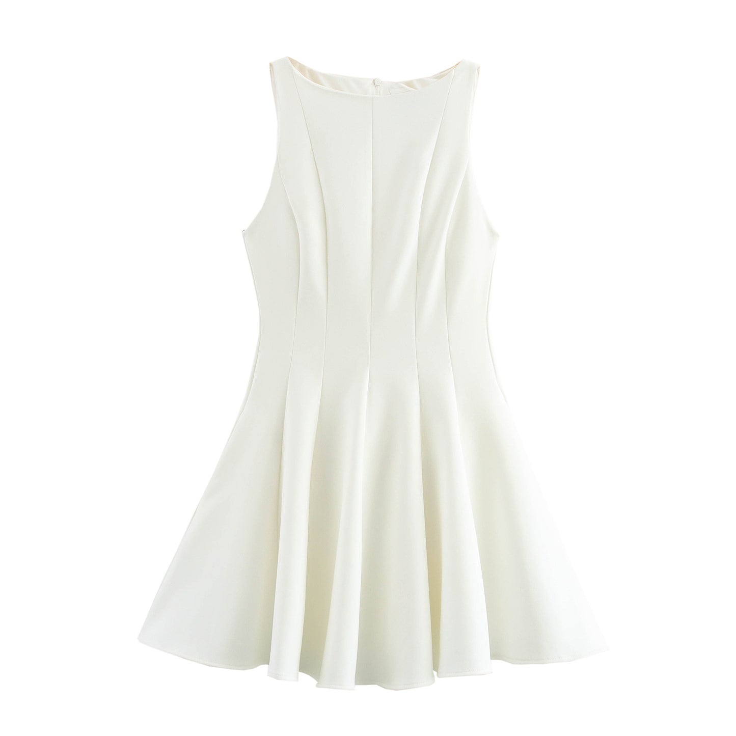 Robe femme sans manches – Coupe slim évasée – Col rond – Longueur mini fluide