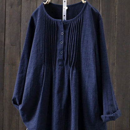 Chemisier femme - Boutonné devant avec détails plissés - Manches longues - Coupe décontractée