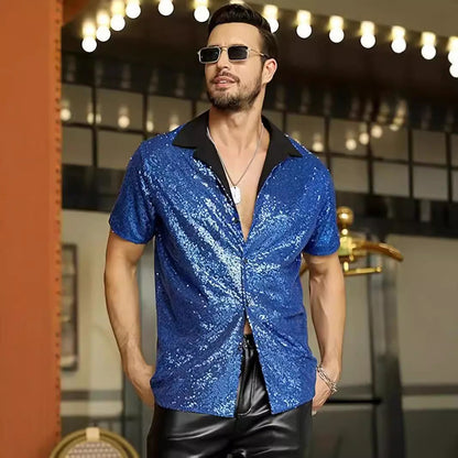 Chemise homme – Slim fit – Sequins brillants – Manches courtes style soirée