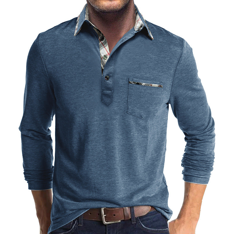 Chemise homme manches longues – Coupe droite – Coton – Détail carreaux – Boutonnée