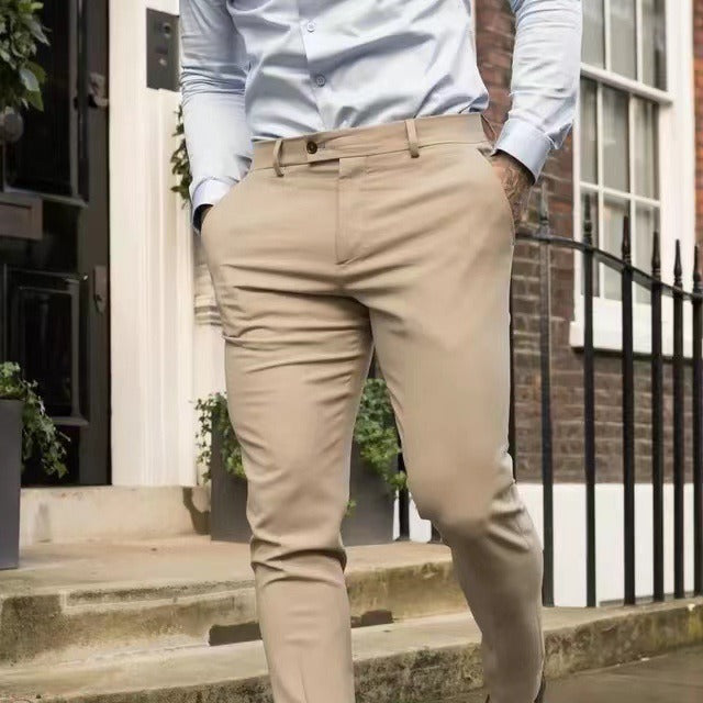 Pantalon homme – Coupe slim – Tissu coton mélangé – Jambe fuselée – Style business casual