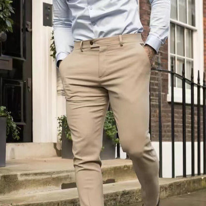 Pantalon homme – Coupe slim – Tissu coton mélangé – Jambe fuselée – Style business casual