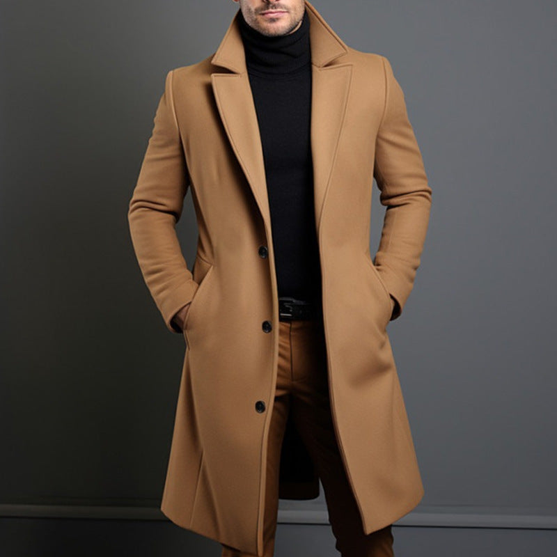 Manteau trench homme – Laine mélangée – Coupe ajustée – Longueur genou – Classique élégant