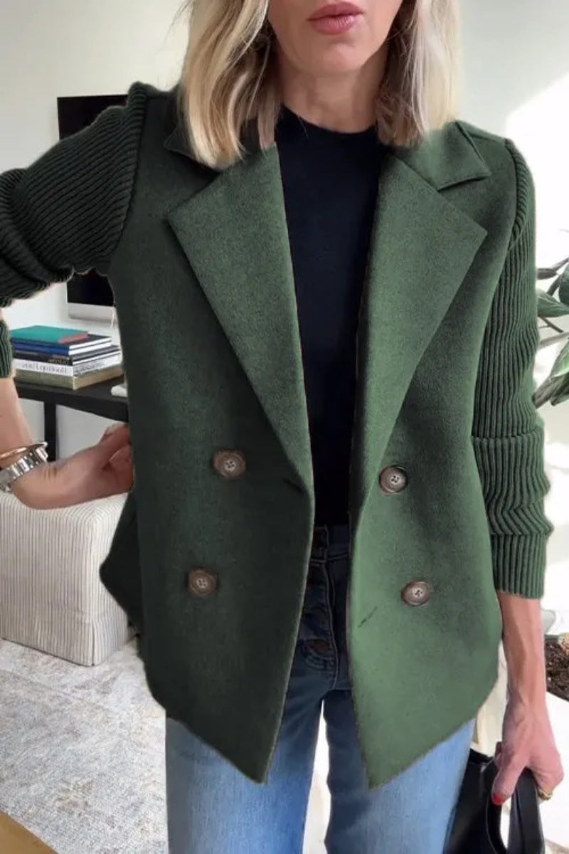 Veste blazer femme – Coupe oversize – Double boutonnage – Manches en maille côtelée