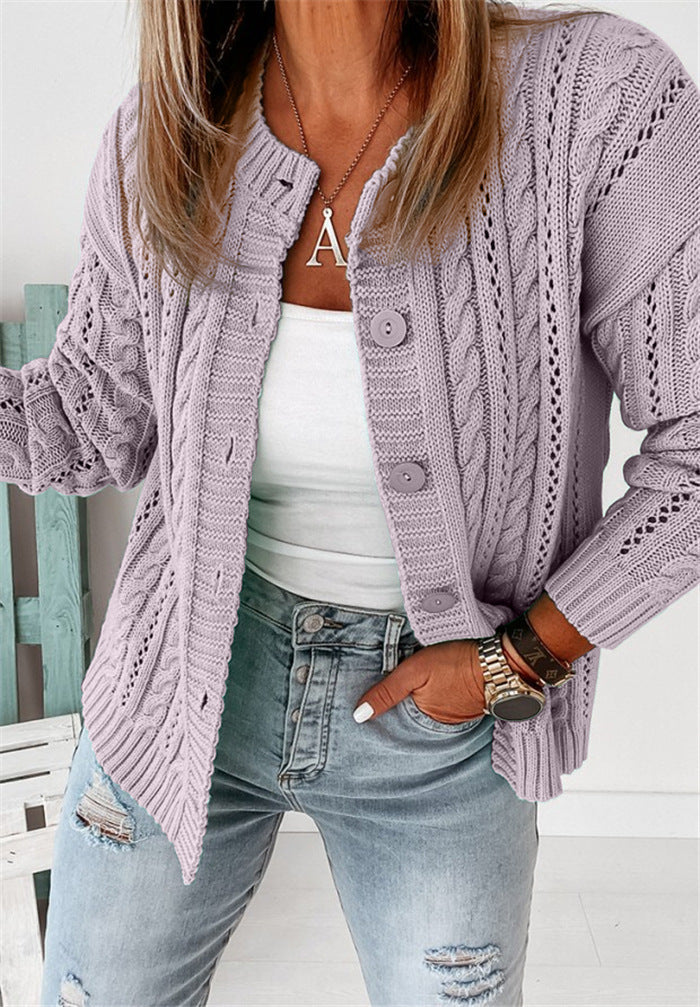 Cardigan femme – Coupe ample – Laine tricotée – Motif torsadé – Manches longues