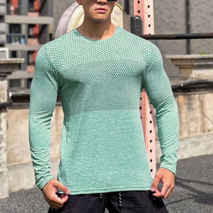 T-shirt homme manches longues – Coupe ajustée – Maille respirante – Usage sportif