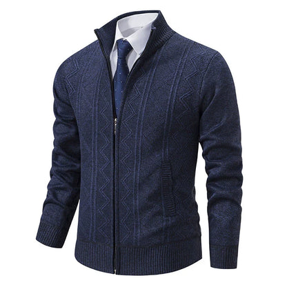 Veste cardigan homme – Maille laine – Coupe ajustée – Col montant – Fermeture zippée