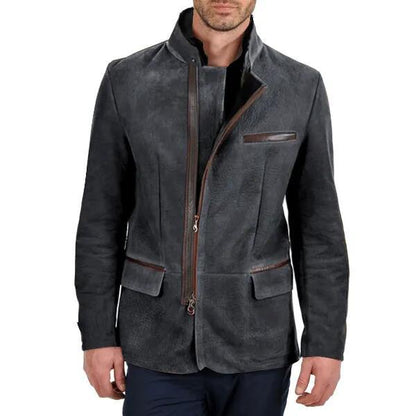 Veste homme – Coupe slim – Col montant – Fermeture zippée asymétrique – Multi-poches