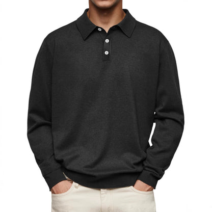 Polo homme manches longues – maille douce – coupe décontractée – col classique