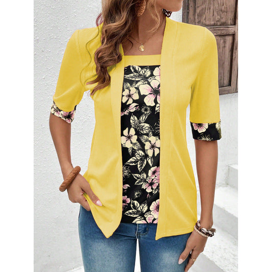 Blouse femme décontractée – Coupe ample – Effet superposé – Maille douce manches 3/4
