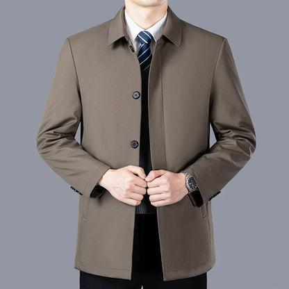 Veste mi-longue homme – Coupe ajustée – Coton – Col tailleur – Fermeture à boutons