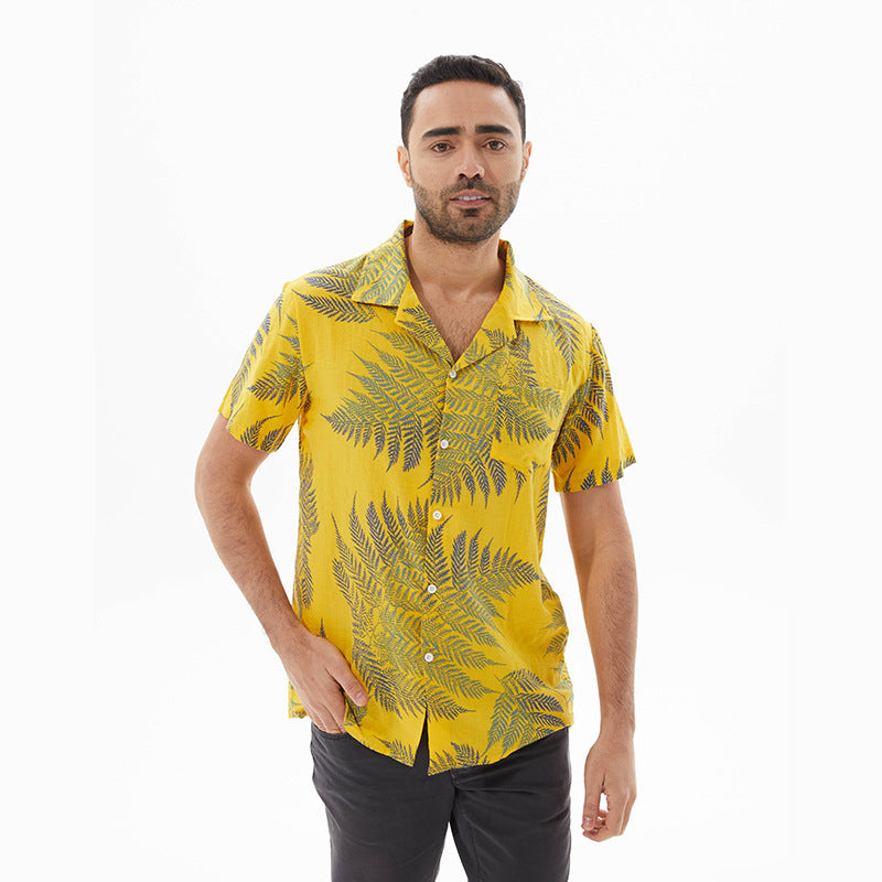 Chemise manches courtes homme – Coupe décontractée – Feuillage – Fibre respirante