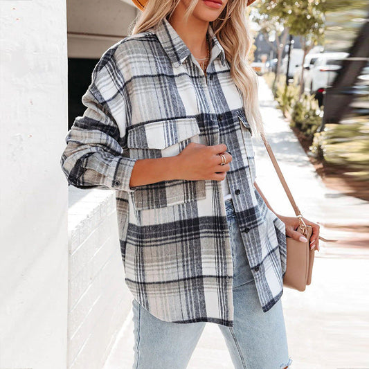 Veste chemise femme – Coupe oversize – Motif à carreaux – Tissu respirant doux