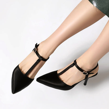 Sandales à talons hauts femme – Bout pointu – Bride en T – Ajustables élégantes