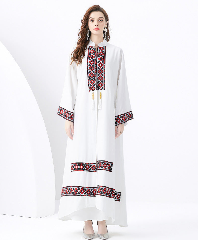 Robe longue femme – Coupe fluide – Détail tissé ethnique avec pampilles