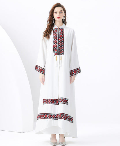 Robe longue femme – Coupe fluide – Détail tissé ethnique avec pampilles