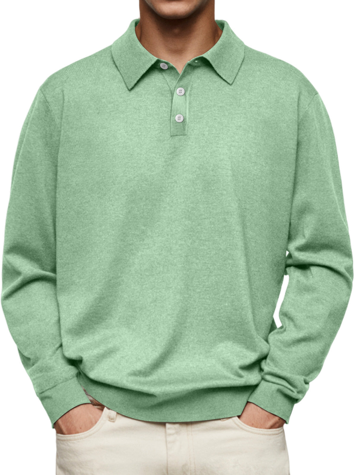Polo homme manches longues – maille douce – coupe décontractée – col classique