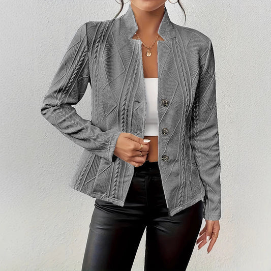 Blazer femme – Coupe cintrée – Tissu texturé luxe – Col montant – Fermeture à boutons