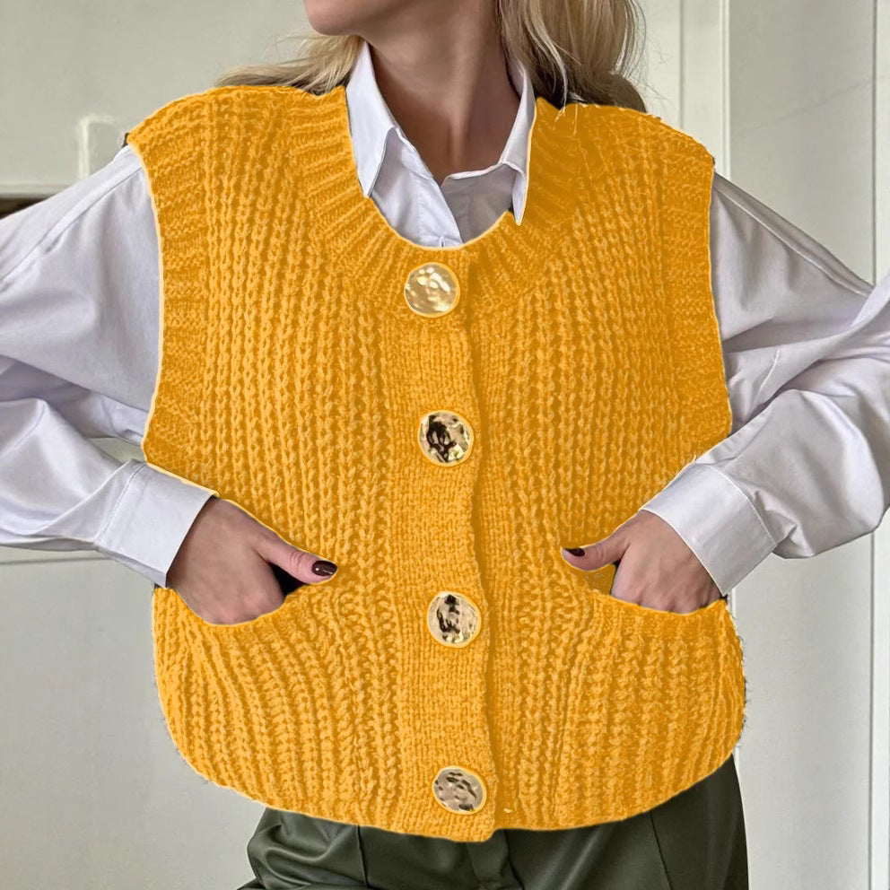 Gilet femme en maille – Coupe oversize – Boutonnage – Texture côtelée – Poches