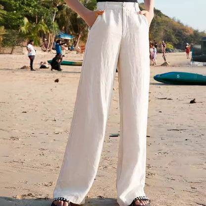 Pantalon Large Femme - Lin Léger - Taille Élastique - Confort Chic et Respirant