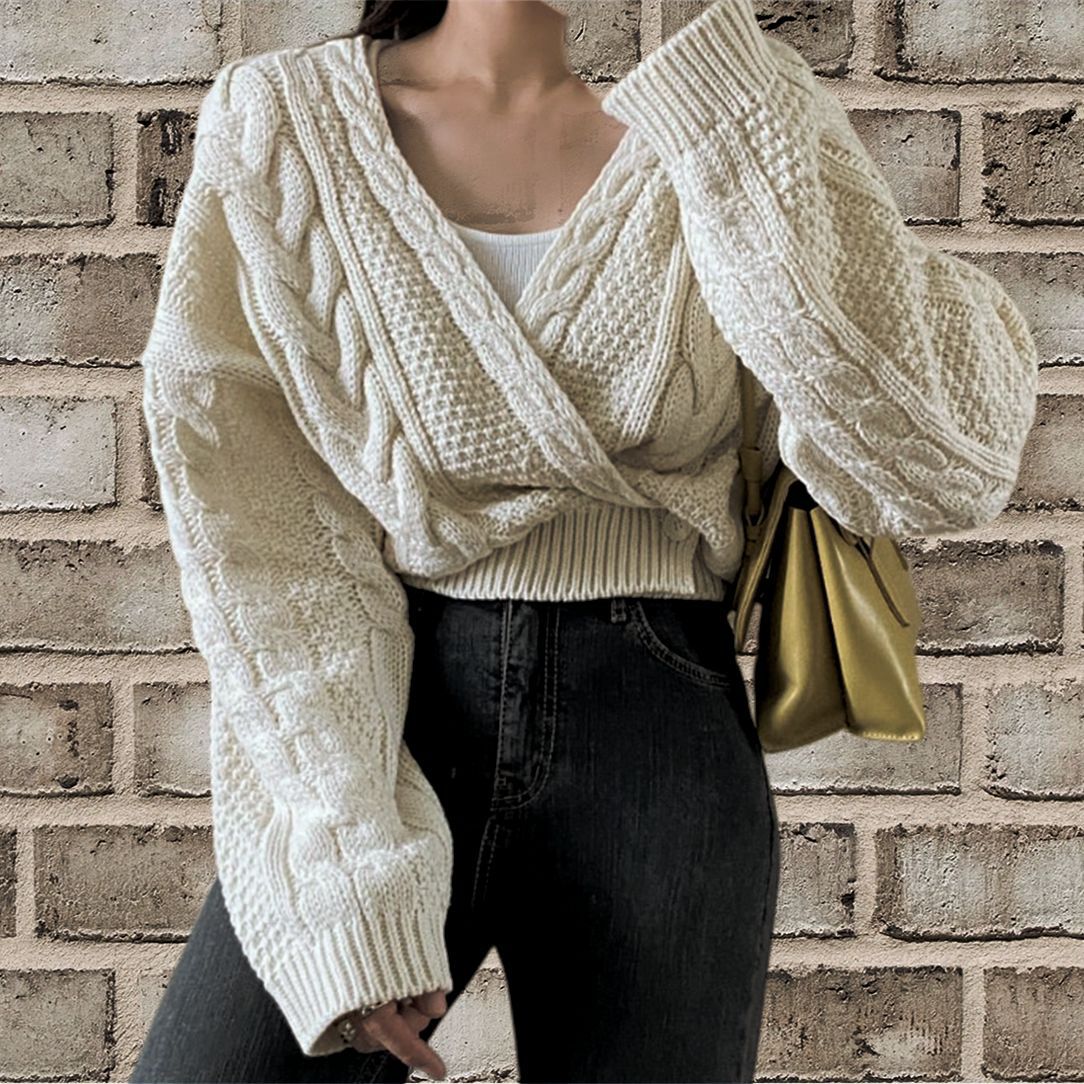 Gilet femme – Laine – Coupe décontractée – Court – Maille torsadée – Boutons