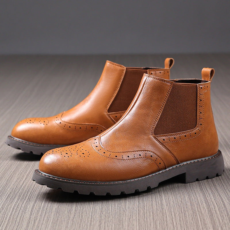 Bottines Chelsea homme – Cuir lisse – Détail brogue – Ankle boots à enfiler