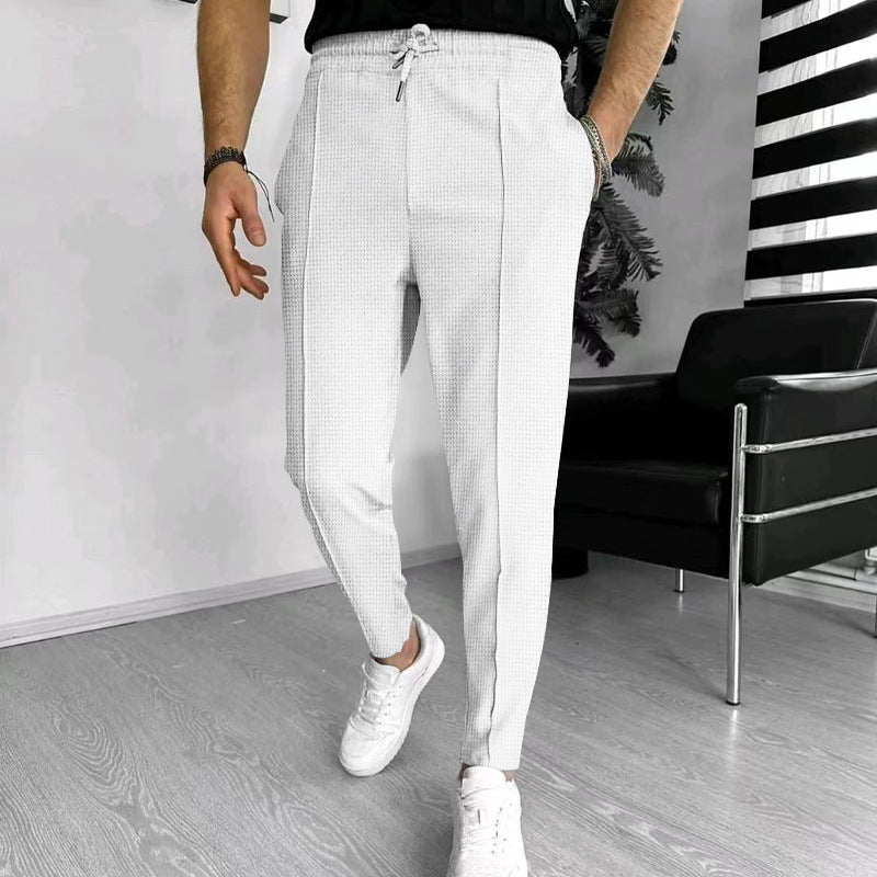 Pantalon homme – Coupe slim – Taille élastique avec cordon – Tissu stretch confortable