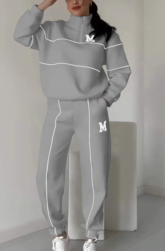 Survêtement femme – Coton mélangé – Coupe décontractée – Haut demi-zip – Jogging élastique