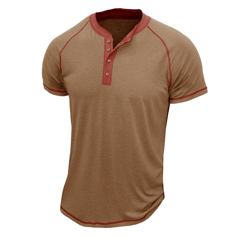 T-shirt Henley homme – Coton doux – Coupe classique – Manches courtes – Détails contrastés