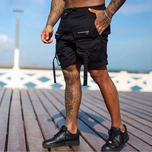 Short cargo homme – Coupe regular – Tissu respirant – Ceinture élastique – Multi-poches