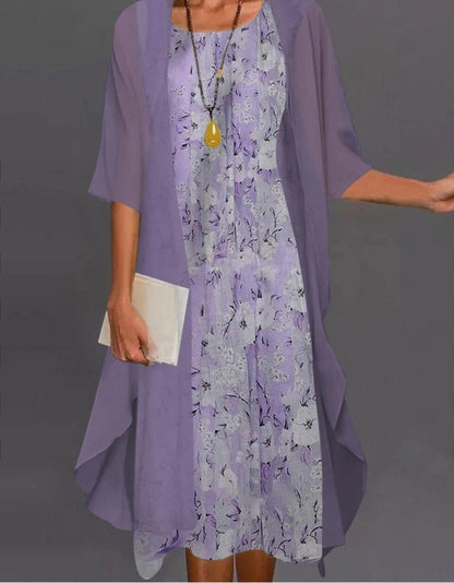 Robe Femme Ensemble Chiffon – Coupe Fluide – Imprimé Floral – Superposition Asymétrique