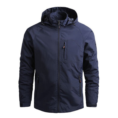 Homme Veste - Tissu Tissé Léger - Col Montant Capuche - Manche Raglan