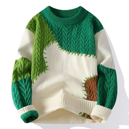 Homme Pull - Maille Multi-textures - Coupe ample - Col rond côtelé