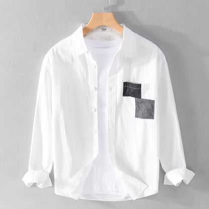Chemise homme à manches longues – Coupe décontractée – Coton mélangé – Boutonnée casual