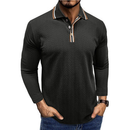 Polo homme manches longues – Coupe cintrée – Maille texturée – Col rayé
