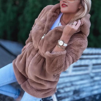 Femme Cardigan Capuche - Maille Pelucheuse - Coupe décontractée - Longueur mi-cuisse