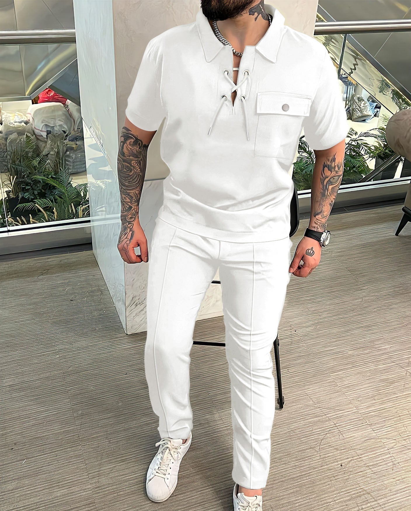 Ensemble Homme Chemise et Pantalon – Coupe Slim – Tissu Léger Respirant – Style Chic Décontracté