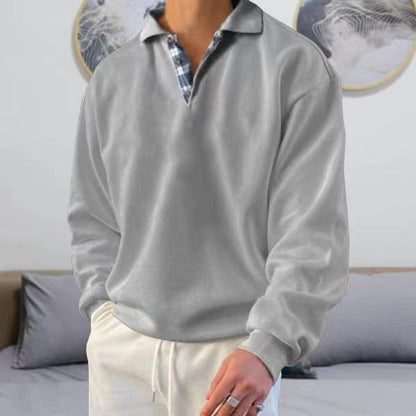 Sweatshirt homme – Coupe ample – Col V à revers – Maille douce – Détails superposés