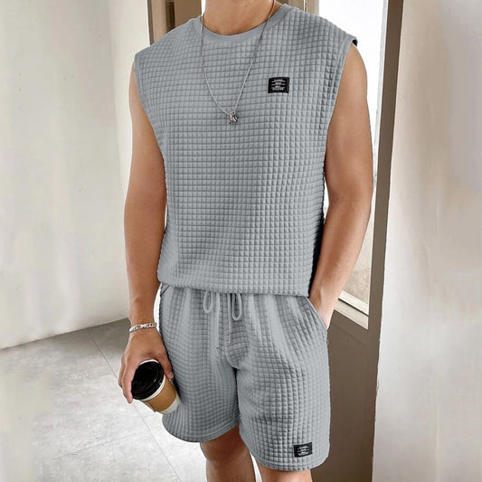Ensemble Homme Débardeur et Short – Maille Waffle – Coupe Ample – Tenue Décontractée