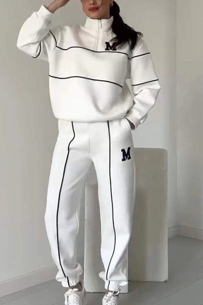 Survêtement femme – Coton mélangé – Coupe décontractée – Haut demi-zip – Jogging élastique