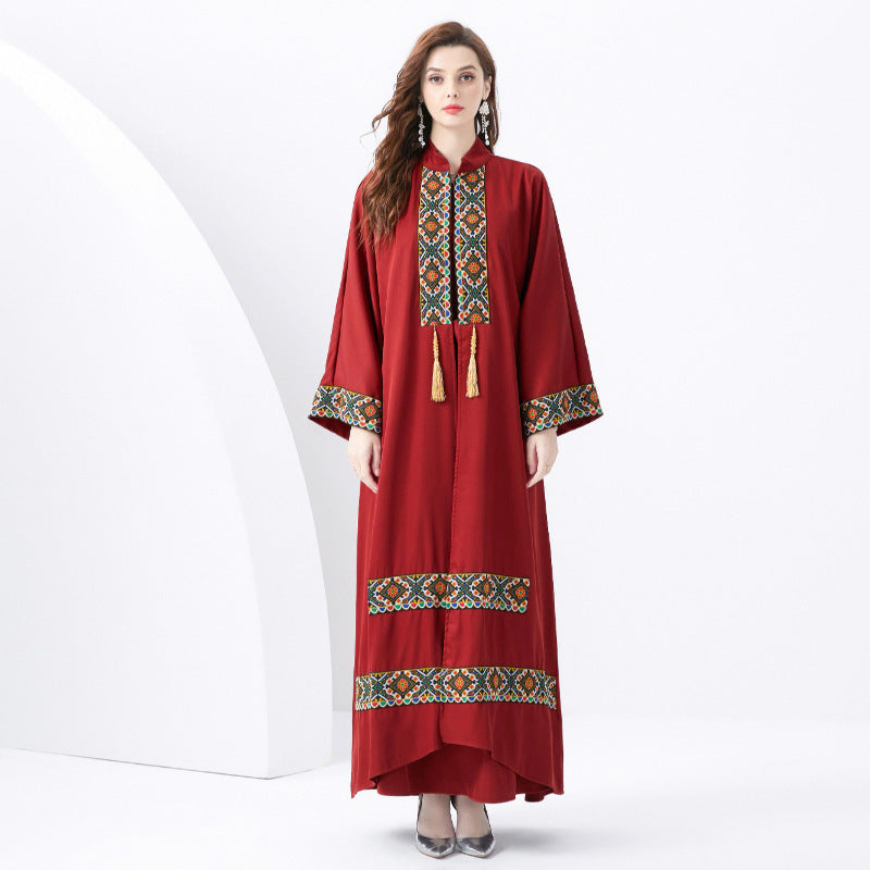 Robe longue femme – Coupe fluide – Détail tissé ethnique avec pampilles
